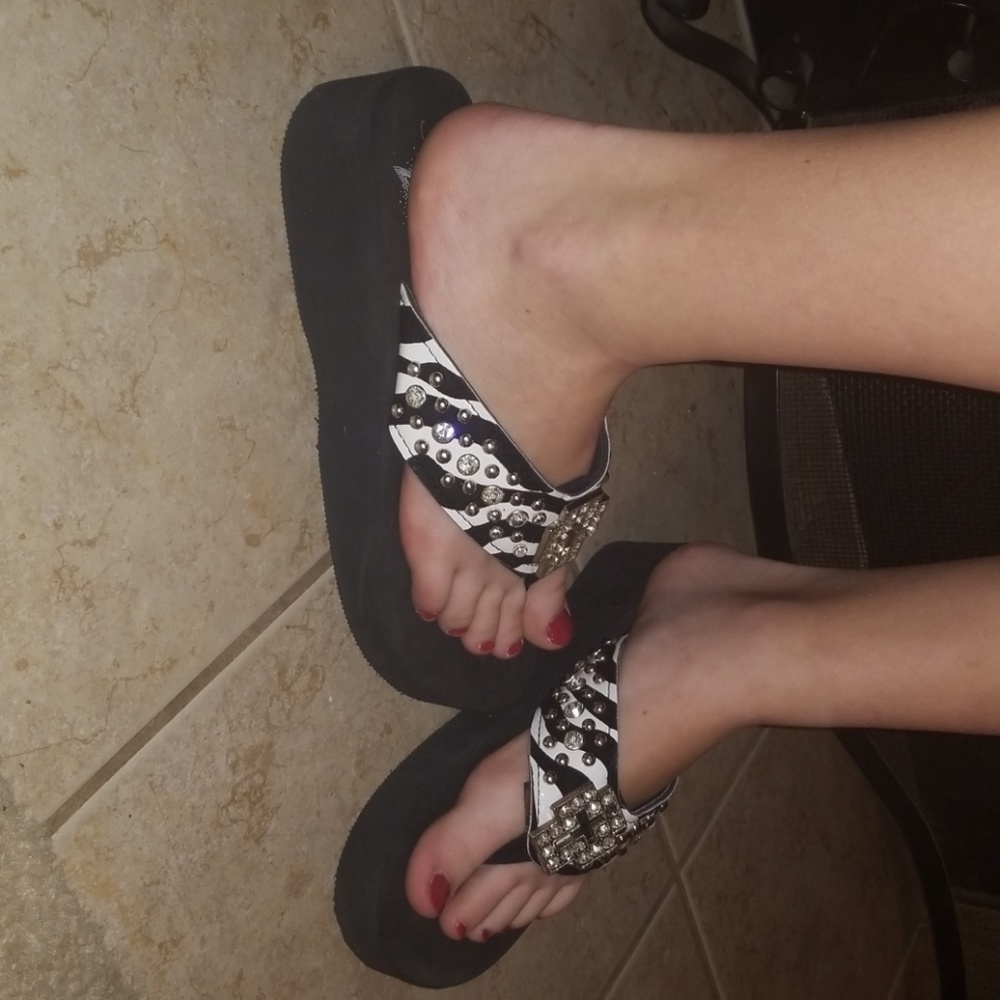Zebra Flip Flips with Rhinestones Embellishments